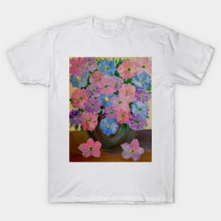 A beautiful bouquet flowers in a turquoise and gold vase T-Shirt